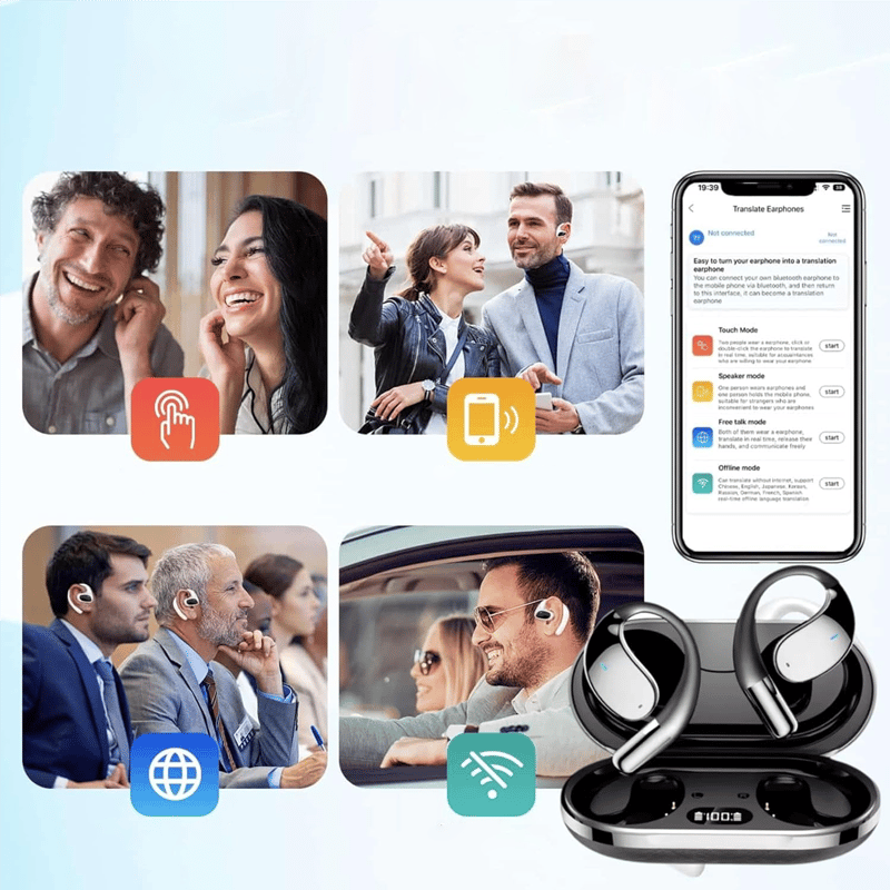 Clip-On Bluetooth Earbuds with AI Translation