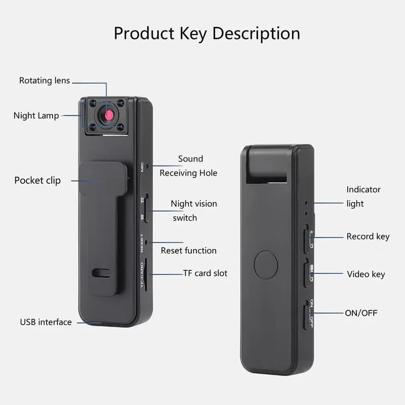 Mini HD Infrared Night Vision Sports Video & Audio Recorder with Clip