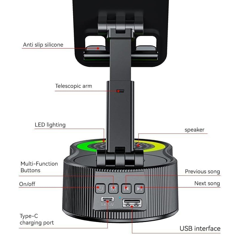 360° Adjustable Phone Stand with Built-in Bluetooth Speaker