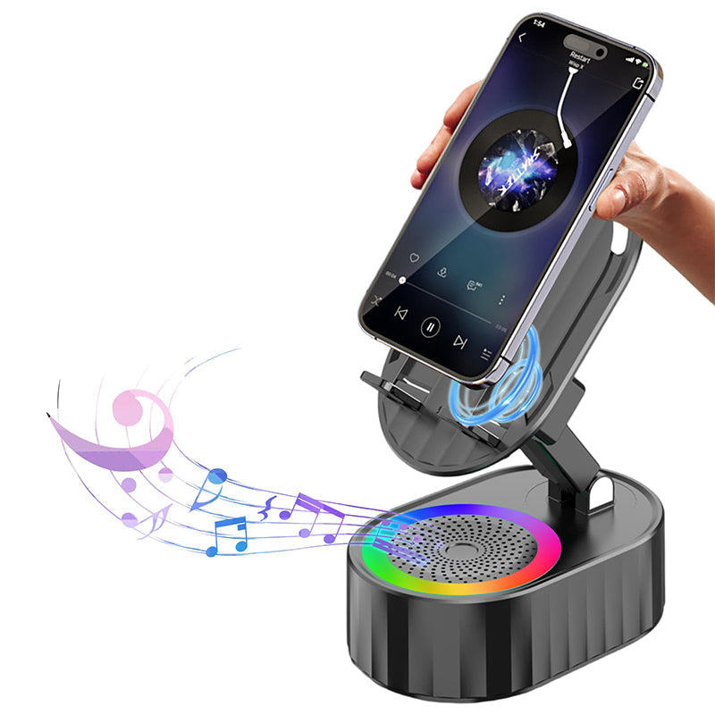 360° Adjustable Phone Stand with Built-in Bluetooth Speaker