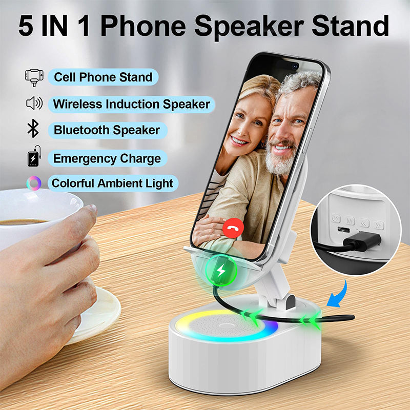 360° Adjustable Phone Stand with Built-in Bluetooth Speaker